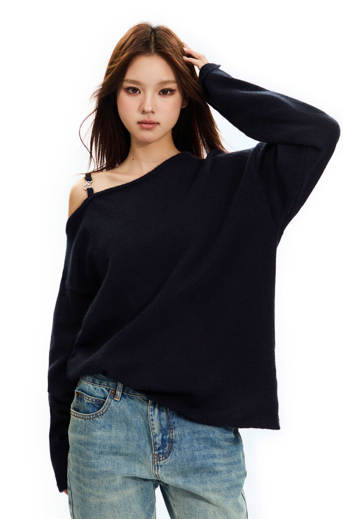 Slouchy Knitted Off-Shoulder Top