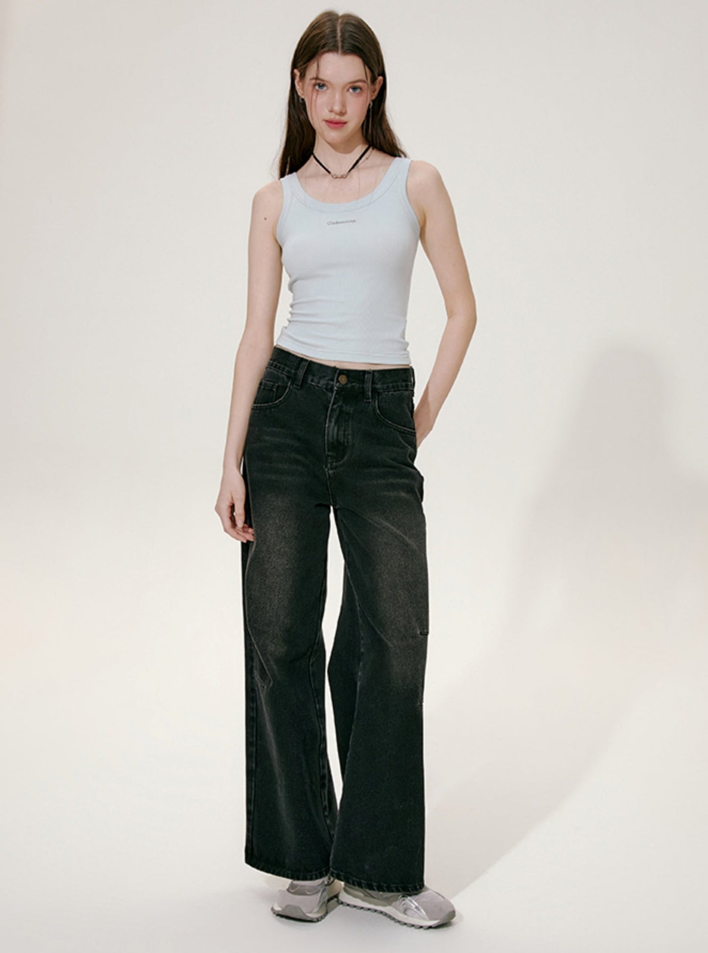 Nap Loose Draping Straight Leg Jeans