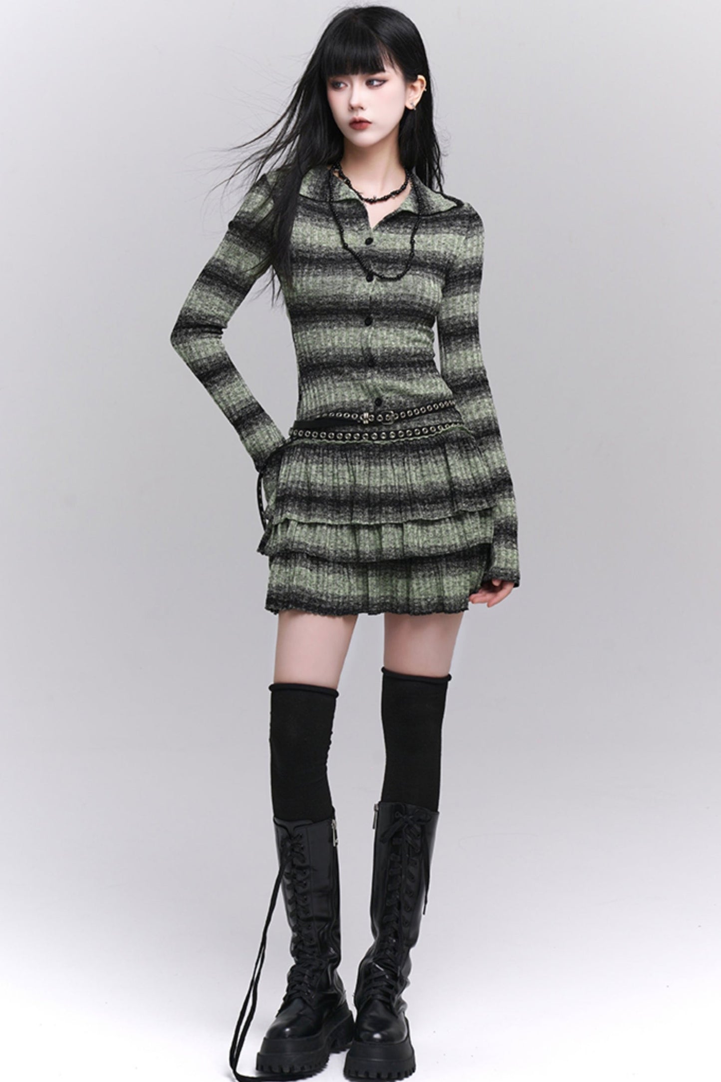 Early Autumn Thriped Knit Dress