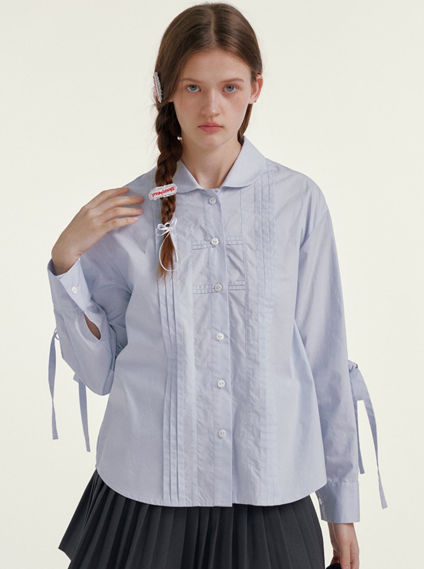 Bow Lace-up Cotton Shirt