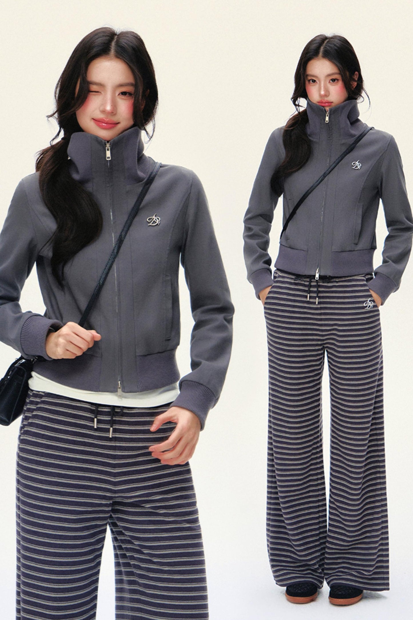 Veste courte slim paresseuse à manches courtes cousue 