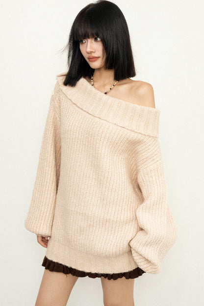 Off-Shoulder Loose Knit Sweater