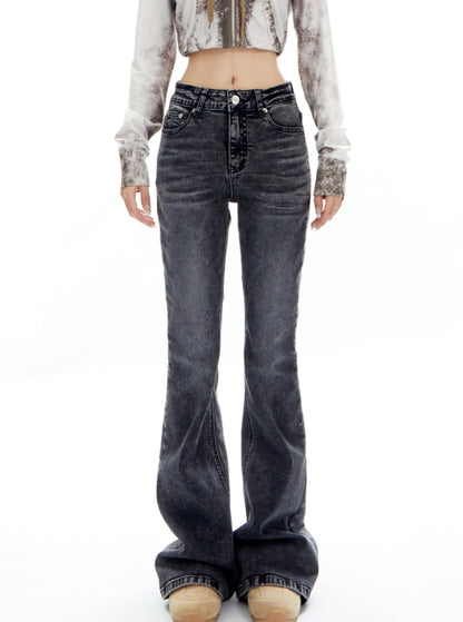 Gewaschene schmale Bootcut-Stretch-Hose