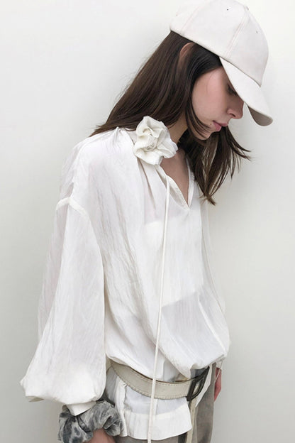 Premium Pleated Stand Collar Top