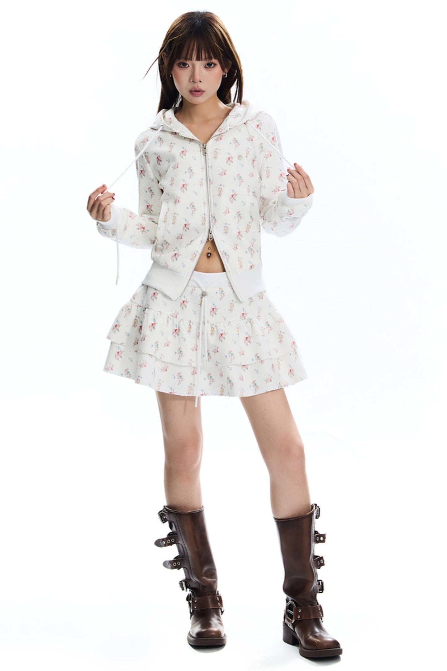 [New on September 19] APEA Fall/Winter Blokette Bunny Floral Waffle Hooded Cardigan Jacket