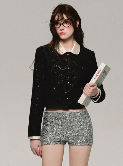 Galaxy Silver Sequin Shorts Pants