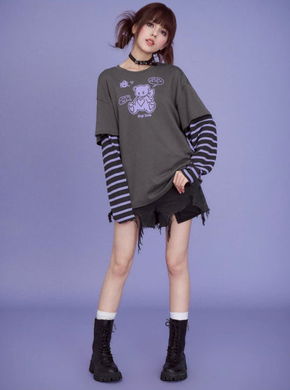 Gray Purple Super Long Sleeve T-shirts