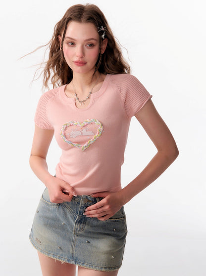 Retro Hollow Love Rabbit T-Shirt