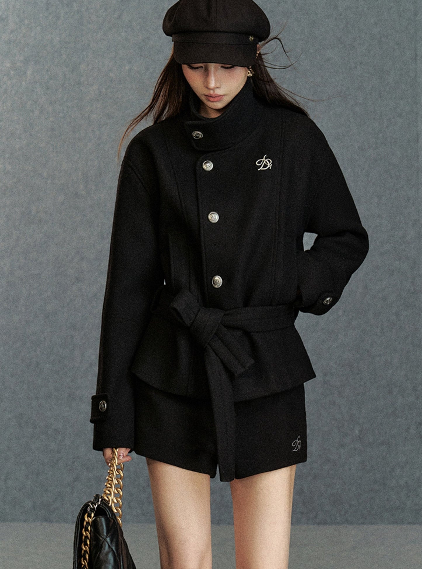 STAND-COLLAR DROPPED-SHOULDER WOOL JACKET