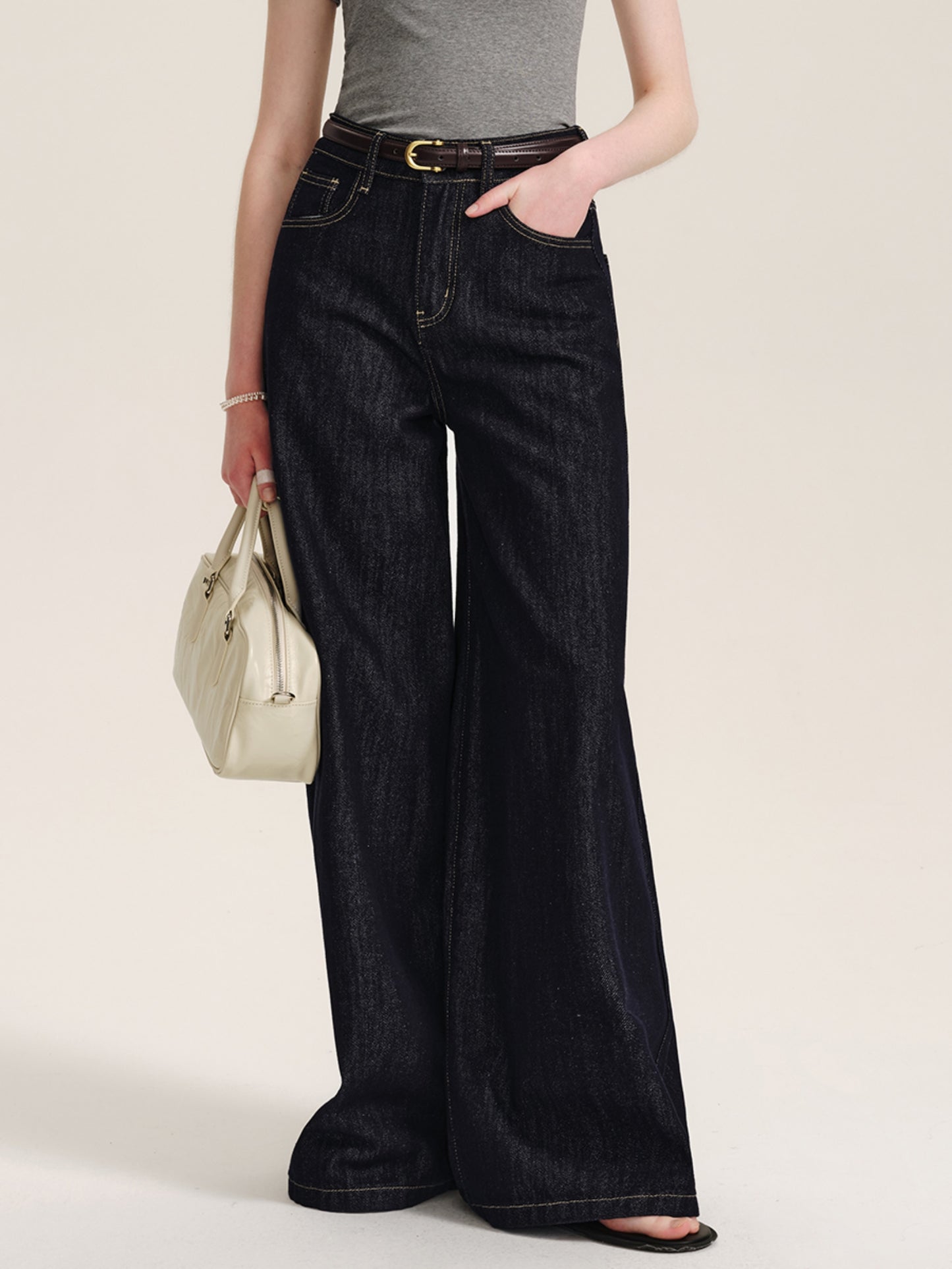 Retro Dark Blue Wide-Leg Jeans Pants