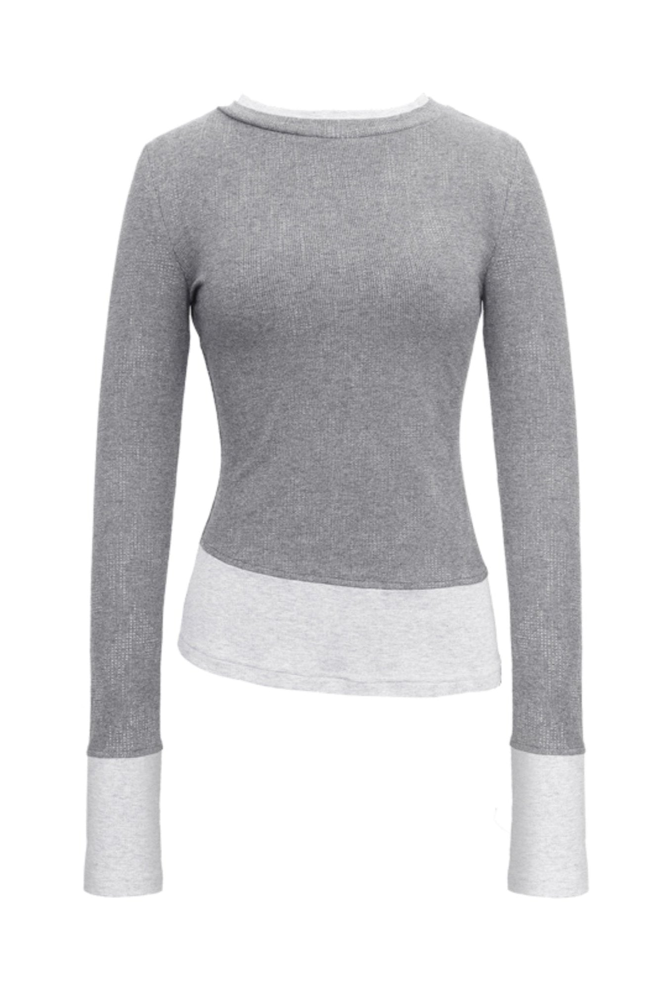 Gray Stitching V-Neck Slim Top