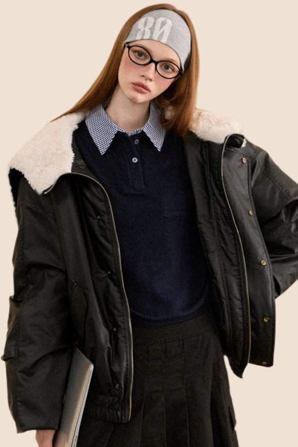 양털 스티칭 다운 자켓 