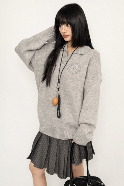 College Style Roll-Neck Sweater Top