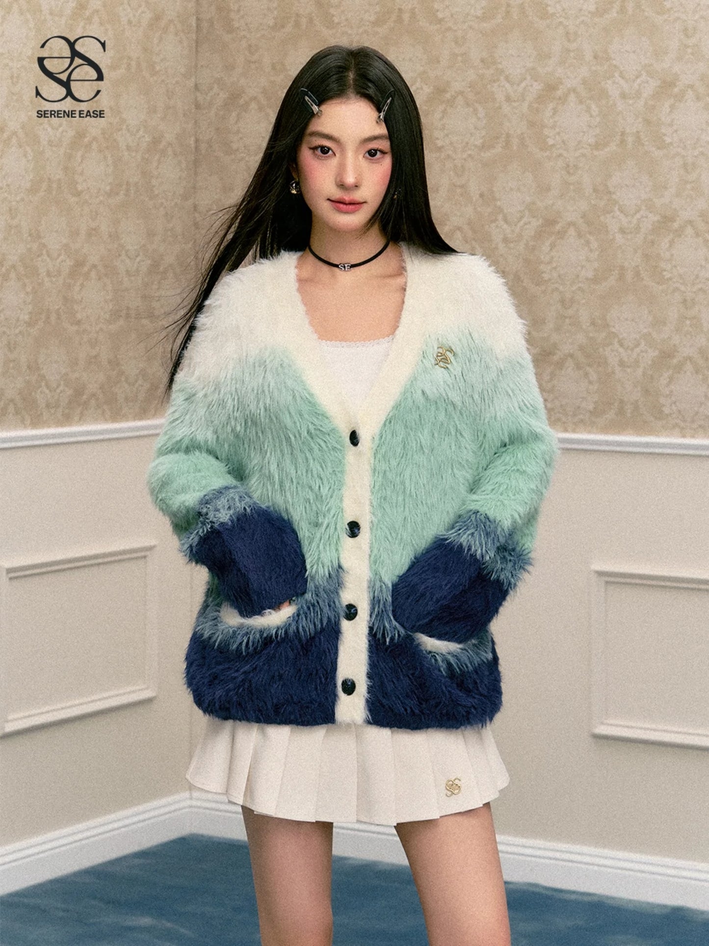 Imitation Mink Hair Gradient Cardigan