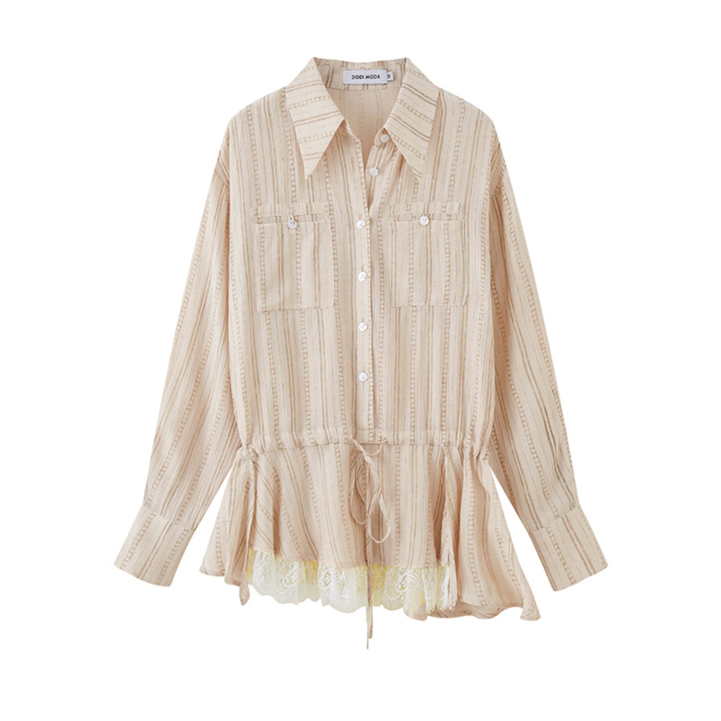 Vintage Lace-Trimmed Drawstring Shirt