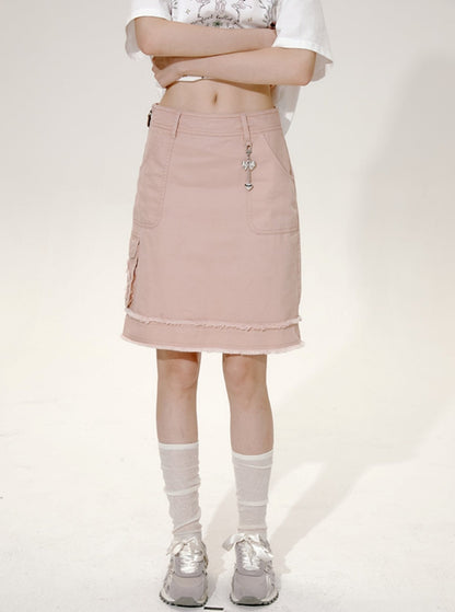 Flower Raw Denim Skirt