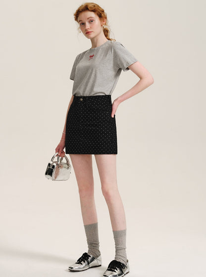 Polka Dot Denim A-Line Skirt