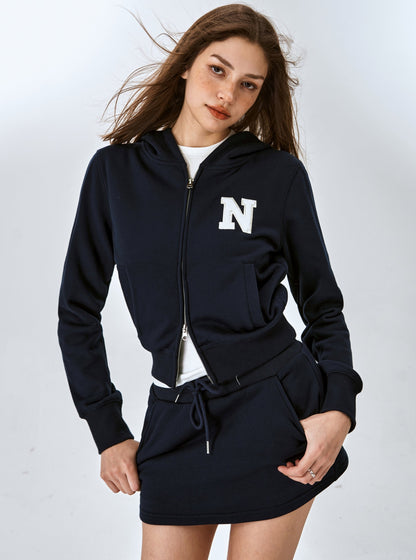 Preppy towel embroidered cropped hoodie sweatshirt