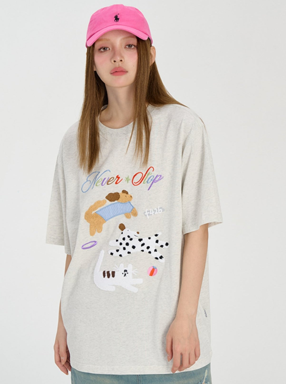 Cat Dog Embroidered T-shirt