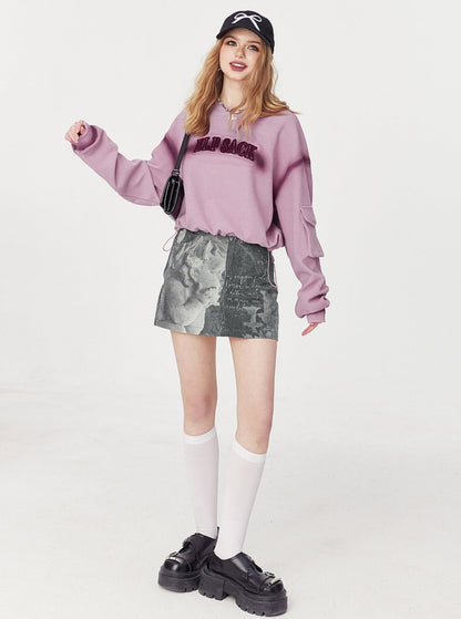 Smudge Pink Cropped Sweatshirt Top