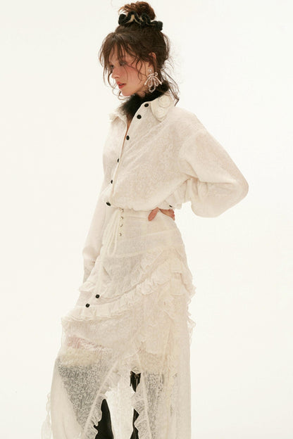 White Lace Slim Shirt Dress