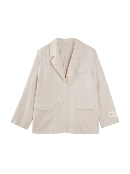 Chic Linen-Cotton Blazer & Wide Leg Pant Set-Up