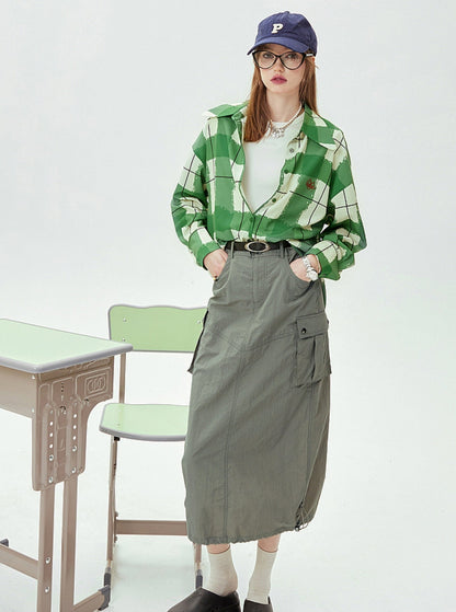 High-Waisted Cargo Long Skirt