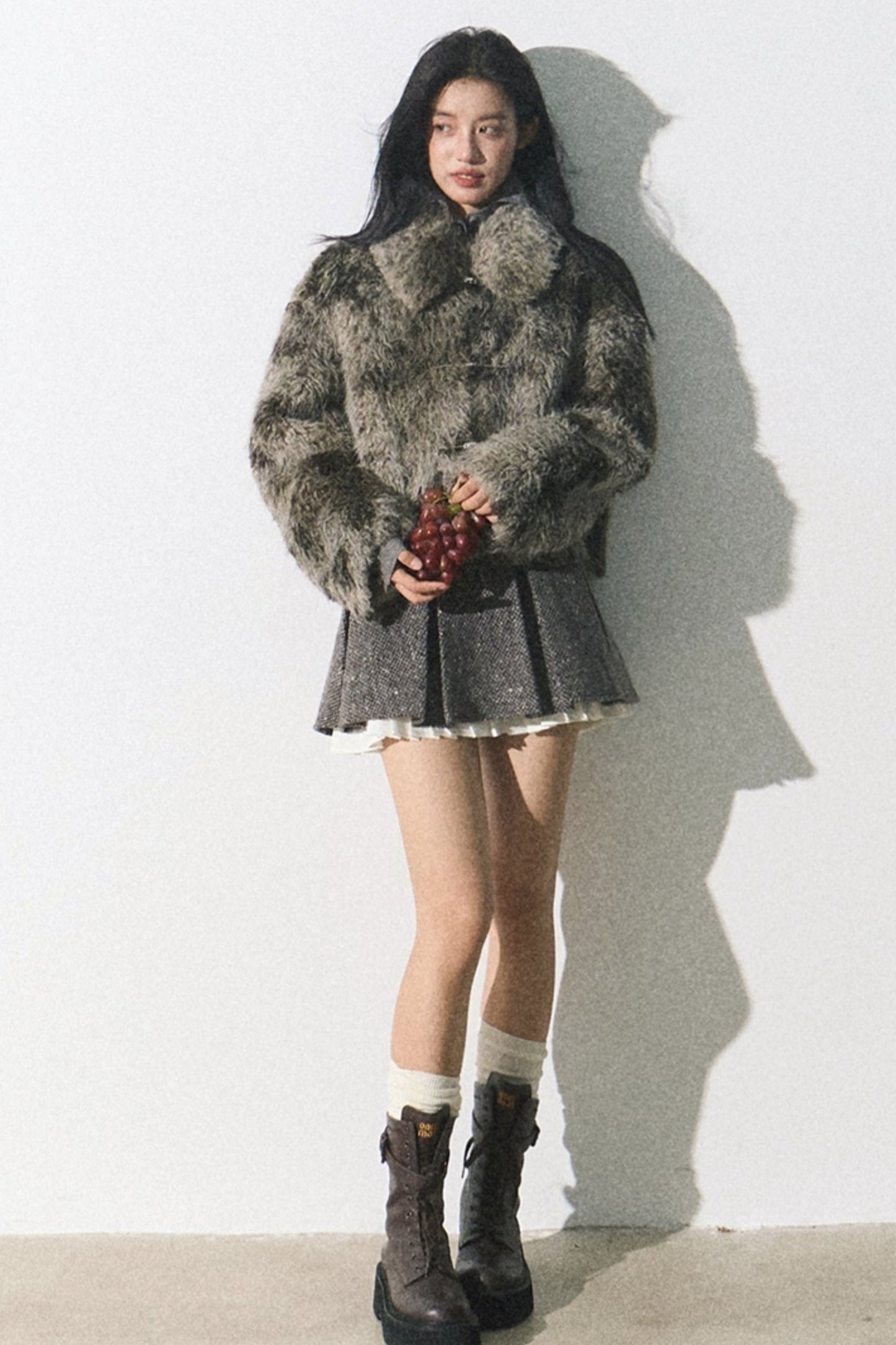 Moss Traces Distressed Fur Crop COAT