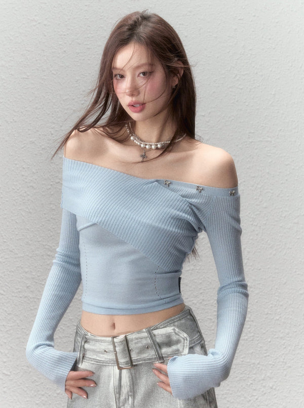 Studded Bow Waist Sweater Top