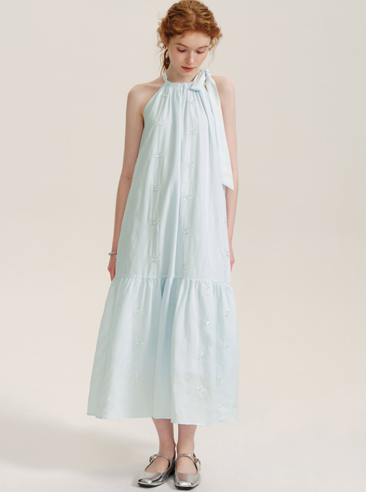 Blue Summer Halterneck Long Dress