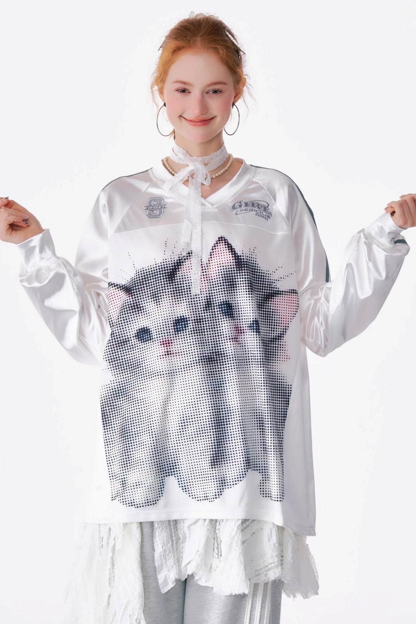 Retro Cat Print Sports Sweatshirt