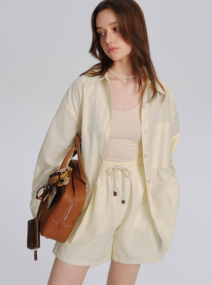 Two-Piece Cream Shirt And Shorts Set-Up