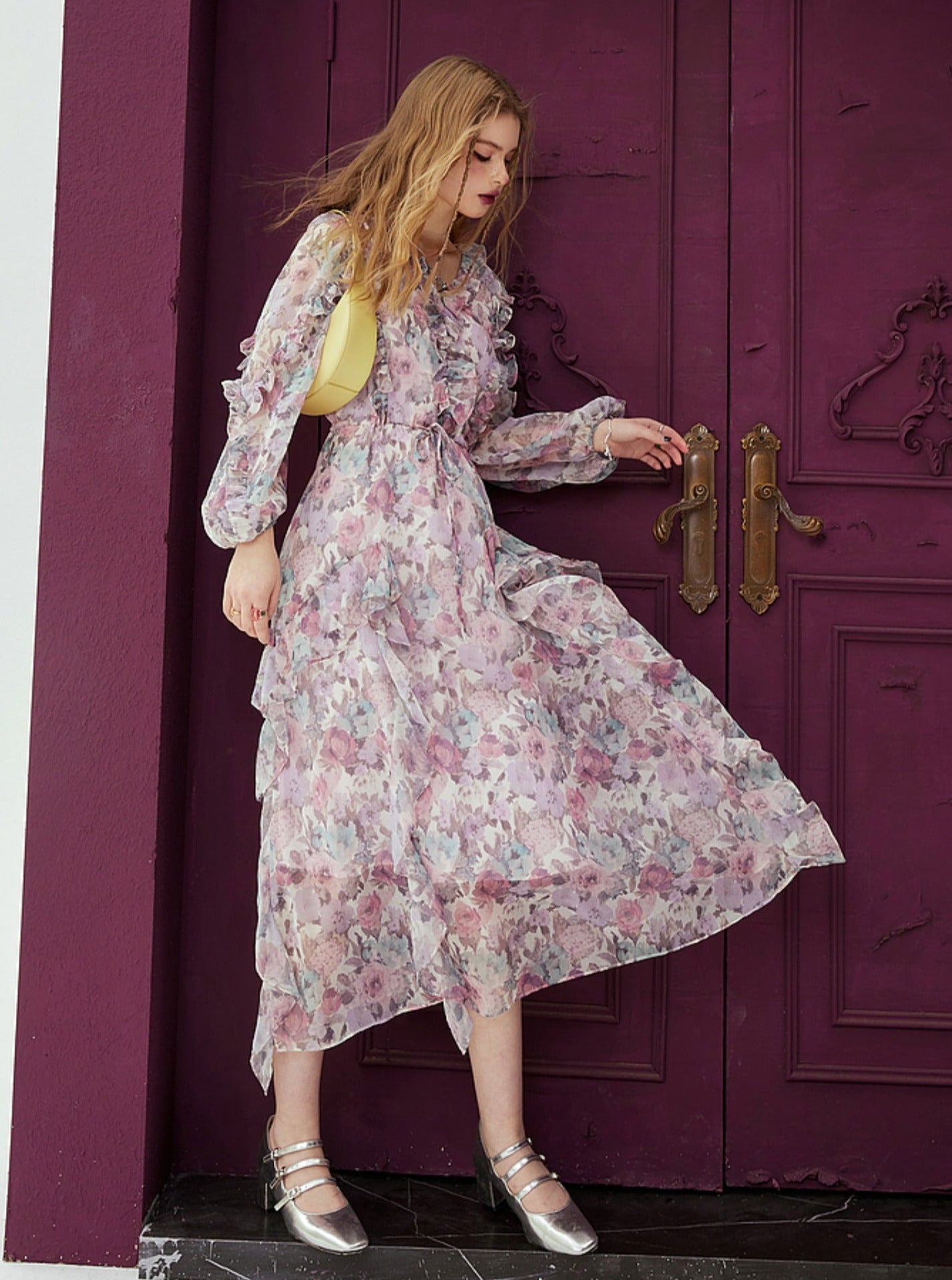 French V-Neck Floral Dress