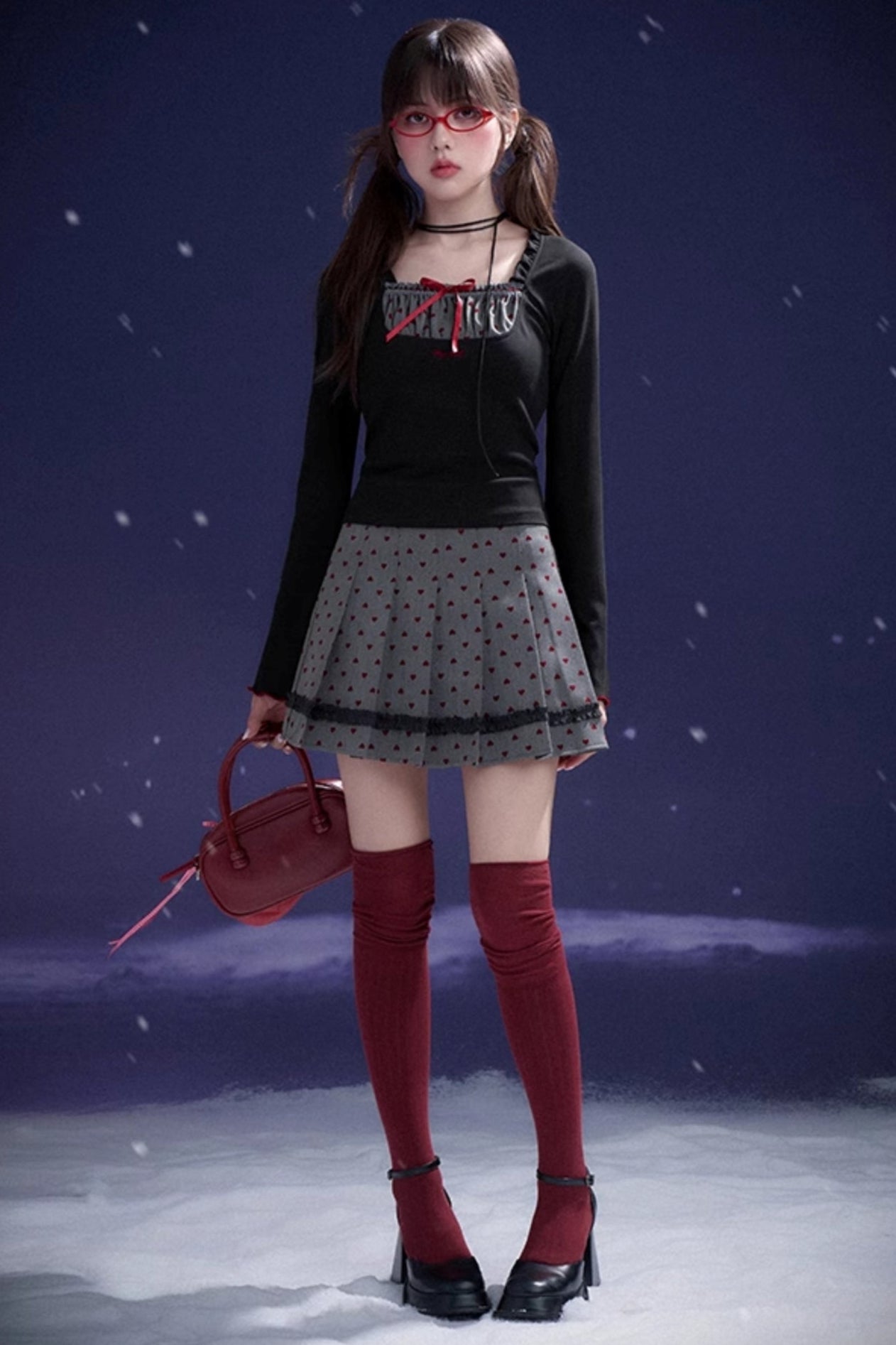 Red Flocked Sweetheart Skirt