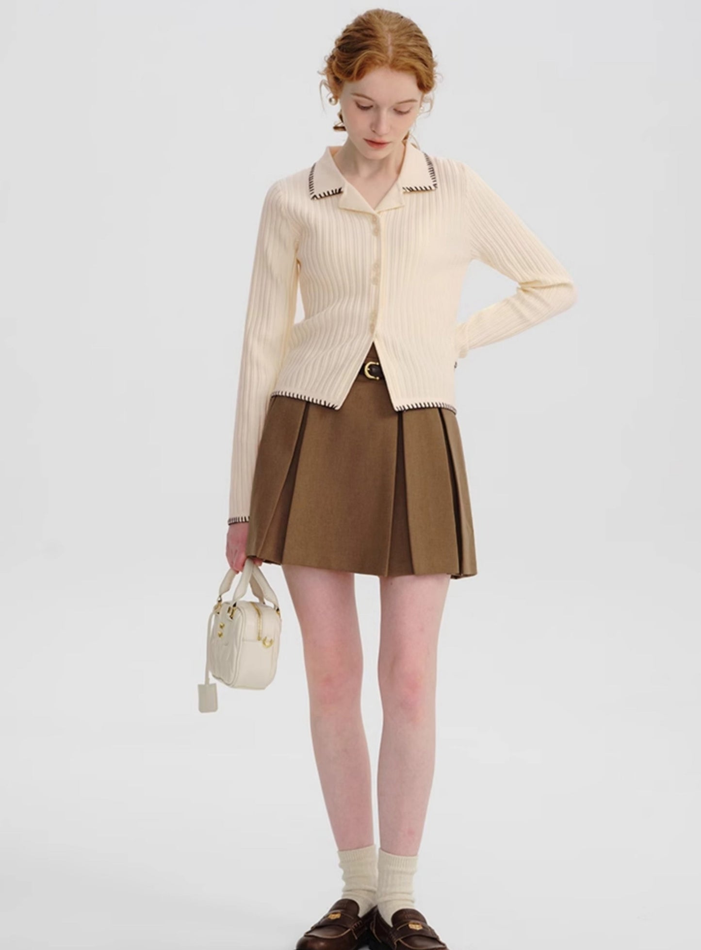 French lapel short knit tops