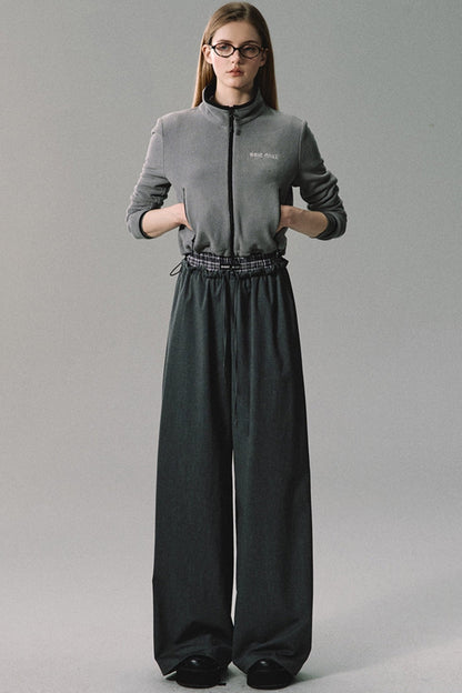 Premium Grey Wide-Leg Casual Pants