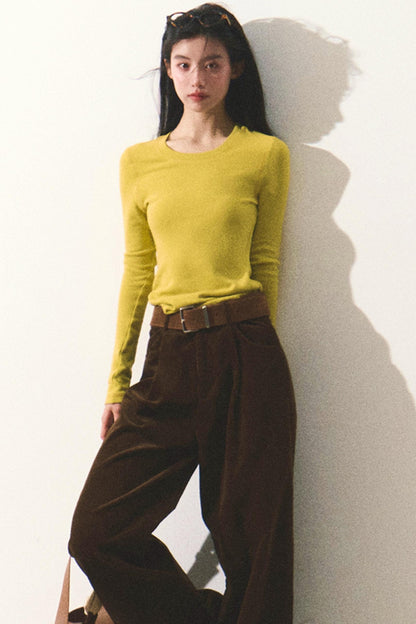 Solid Color Wool Knit Casual Top