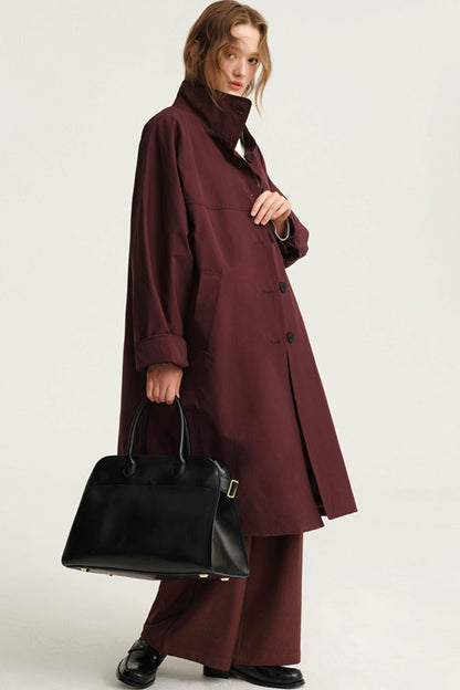 DESIGNER PLUS STEHKRAGEN LANGER TRENCHCOAT JACKE FÜR FRAUEN HERBST BRITISCHER STIL BAUMWOLLMISCHUNG LOSE STRUKTURIERTER MANTEL