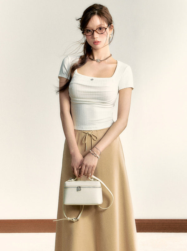 Basic Solid Pleated Crop Top