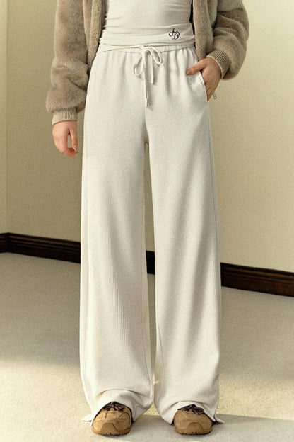 Casual Straight-Leg Mop Slit Pants