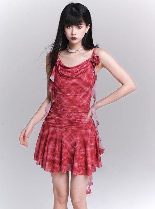 Geistermädchen, rosafarbenes Slip-Kleid, weiblicher Sinn für Luxus, Nische, kollisionsfreier Stil, Konzertkleidung, süßer und pikanter Rock