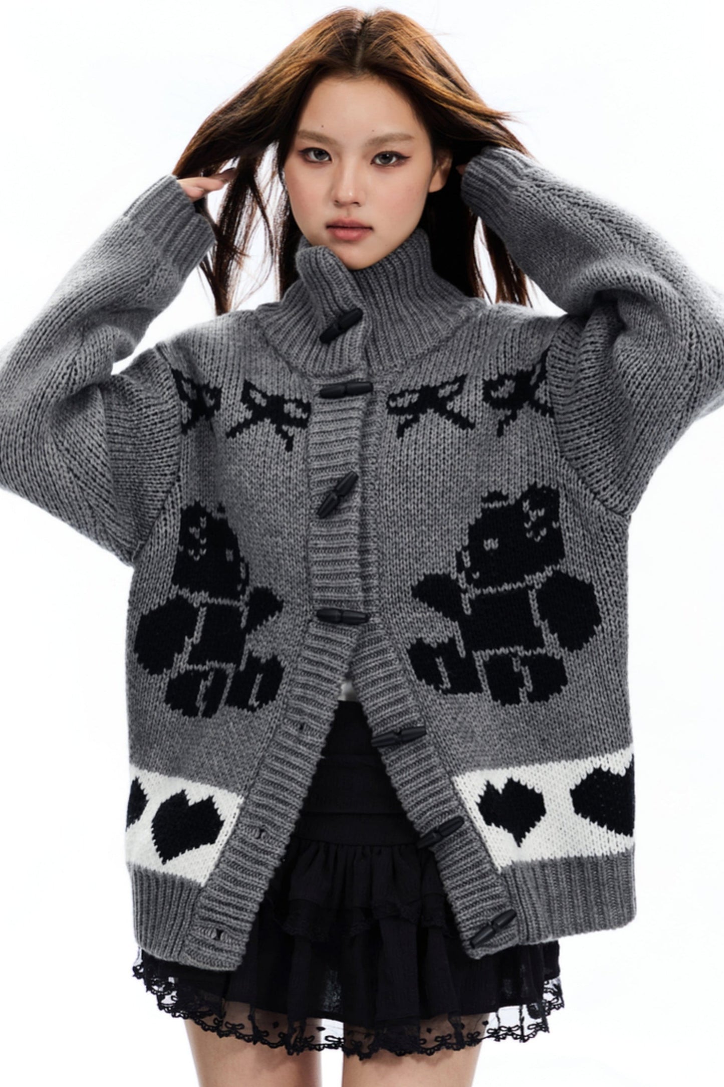 Bear Jacquard Wool Cardigan