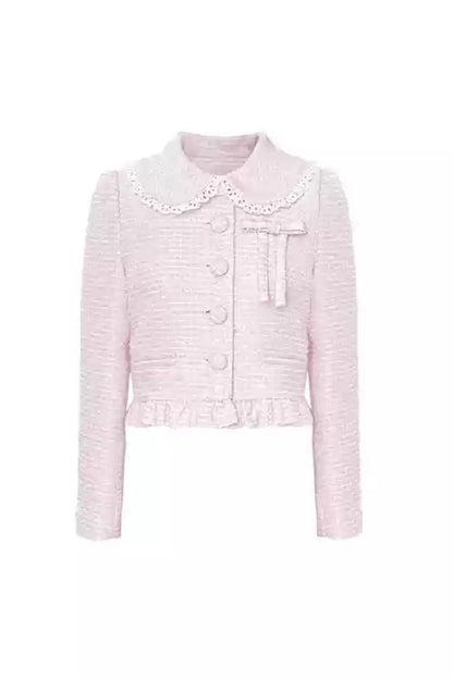 Erzähler Original Design Rosa Sweet Bow Anzug Kurze Jacke Spitze Kuchen Rock Herbst