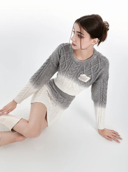 Gradient Sweater Short Skirt Two-Piece Set
