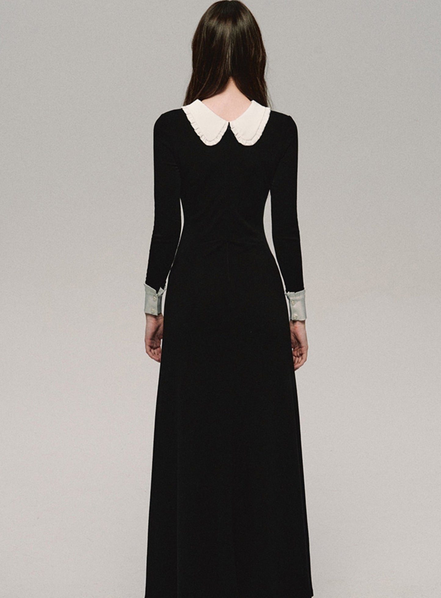 French Contrast Silk Long Sleeve Dress