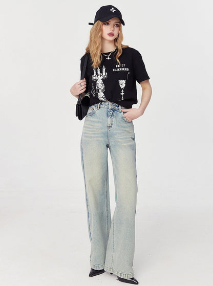 Vintage High-Waist Straight Jeans Pants