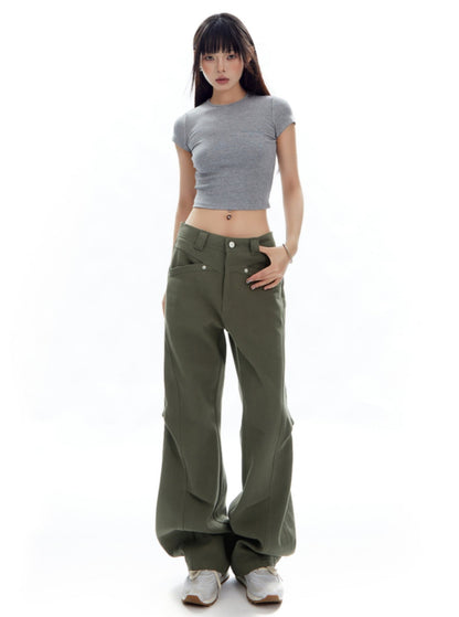 Vintage Wash Low Rise Straight Cargo Pants