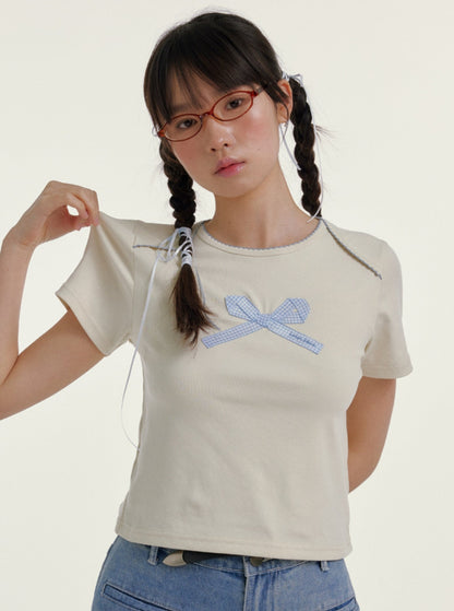 Bow Embroidery Short Sleeve T-Shirt