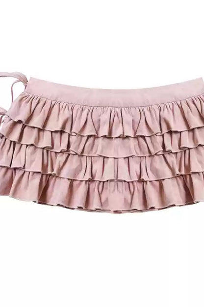 Fluffy Layered Tie Hem Cake Skirt