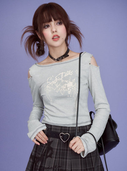 Shoulder Cutout Long-Sleeve T-Shirt